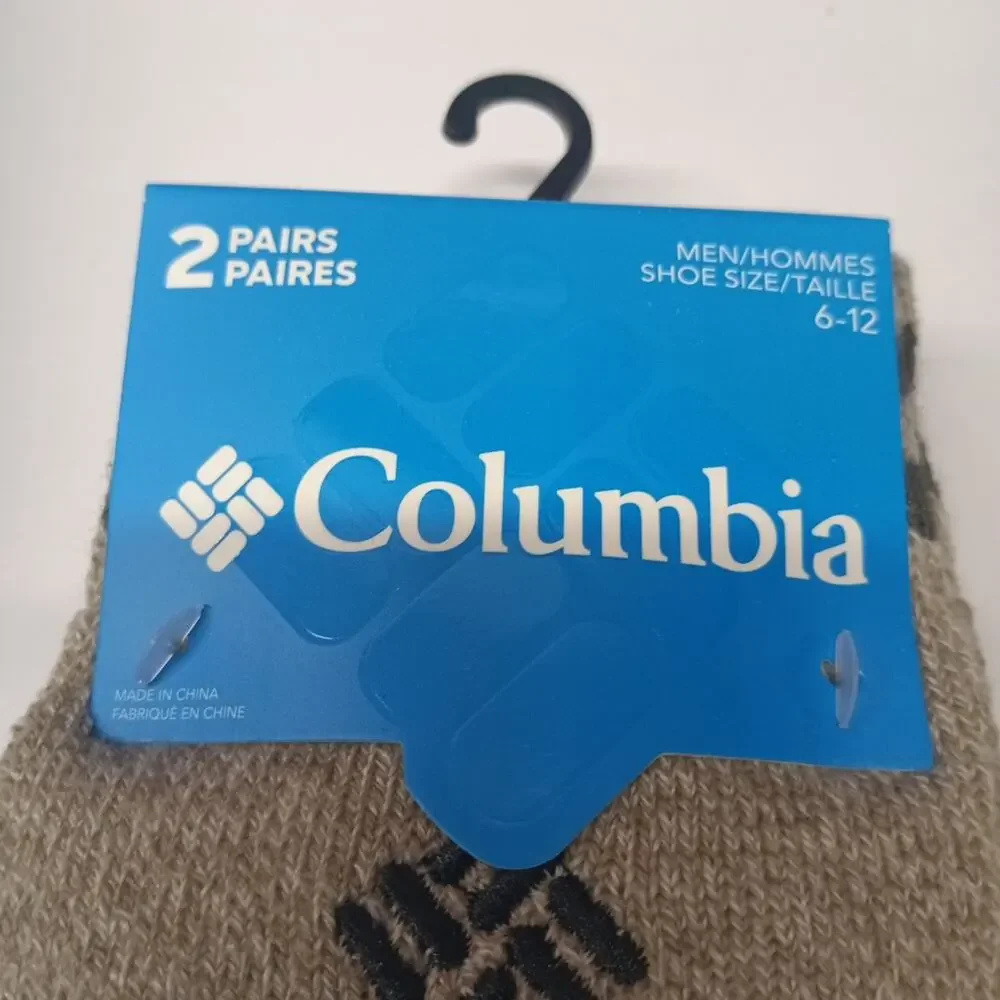 Columbia Men's Khaki Brown 2-Pack Fleece Thermal Heat-Retention‎ Socks Shoe 6-12